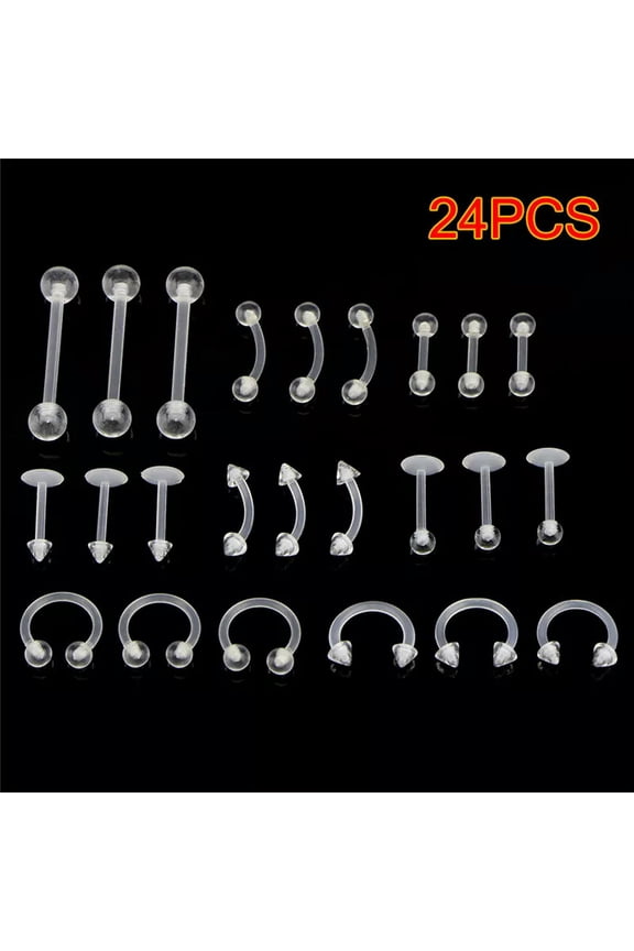 24PCS Clear Color Belly Navel Tongue Lip Rings Bars Studs Body Piercing Jewe WY4