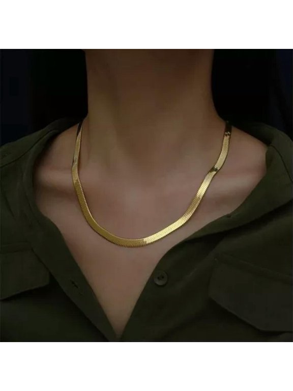 24k Gold Plated 4mm Blade Men Women Chain Necklace Luxury Designer Delicate Jewelry Gift-18 Inch (45cm)