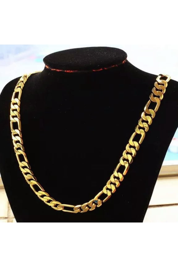 24k Gold Plated Classic 10mm Men's Heavry Figaro Chain Necklace Fashion Jewelry-24inch