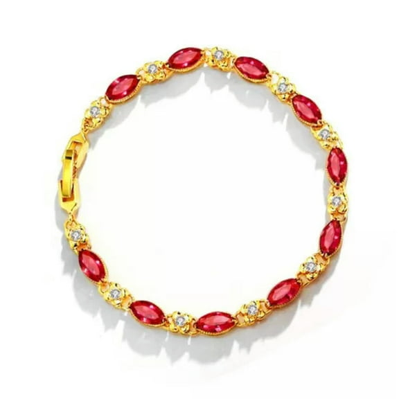 GKNET 24k Gold Plated Ruby Bracelet Chains for Women Wedding Christmas Birthday Gift