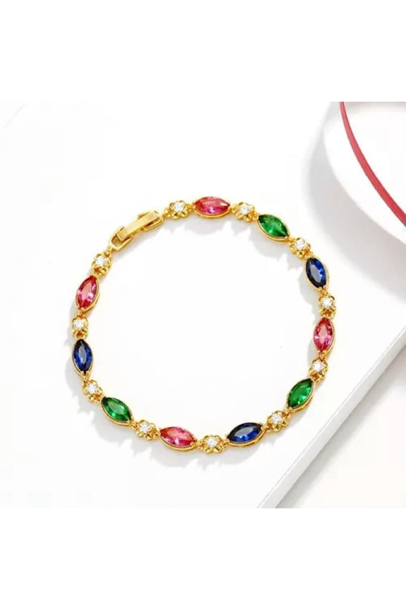 24k Gold Plated Ruby Bracelet Chains for Women Wedding Christmas Birthday Gift