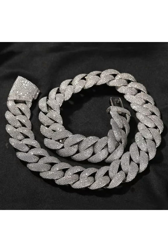 24mm Hip Hop Bubble Cuban Link Chain Necklace Bracelet 5A Zircon 18k Gold Plated-Silver-7 in Bracelet