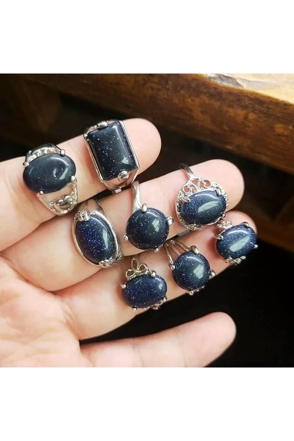 24pc Wholesale Lots Blue Sand Natural Stone Classic Delicate Jewelry Silver P Women Rings