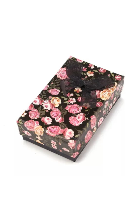 24pcs Cardboard Delicate Jewelry Gift Boxes Flower Pattern Bowknot Packaging Storage-Black-9x7x3cm