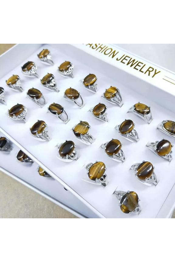 24pcs Wholesale Mixed Lots Fashion Delicate Jewelry Womens Natural Stone Assorted Rings