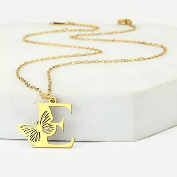 GKNET 26 Initial Letter Name Butterfly Pendant Necklace for Women Party DIY Jewelry-E