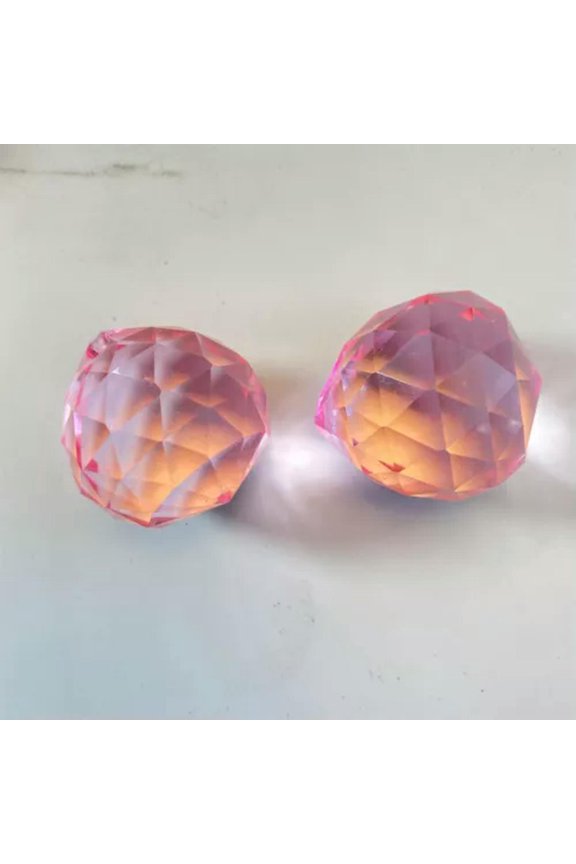 2PC 30MM Multicolor Lighting Ball Crystal Glass SunCatcher Chandelier Pendant-Pink
