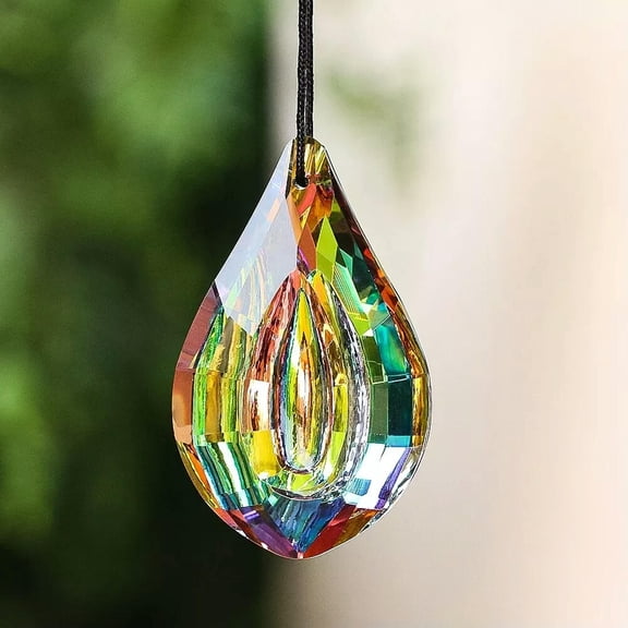 GKNET 2PC 63MM Iridescent Crystal Suncatcher Hanging Rainbow Loquat Shape Prism Glass