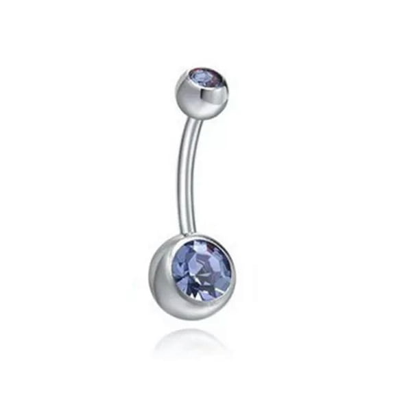 GKNET 2PCS Stainless Steel Belly Button Navel Bars Ring Double Zircon Piercing Jewelry-light blue