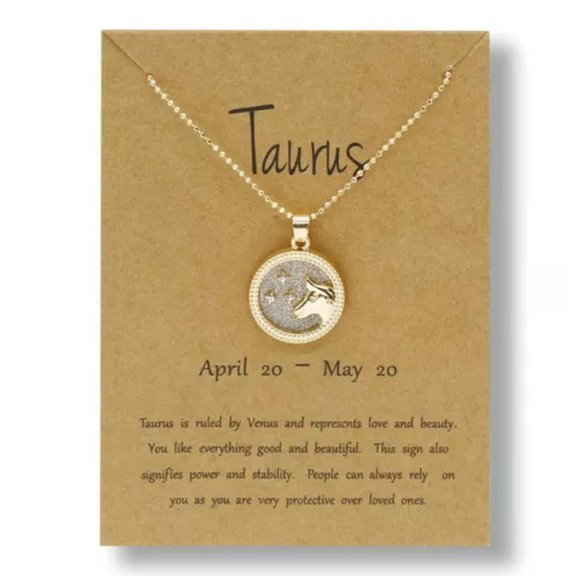 GKNET 2Pcs 12 Zodiac Sign Constellations Star Day & Night Pendant Necklace Women Gift-1PC White Gold-Taurus
