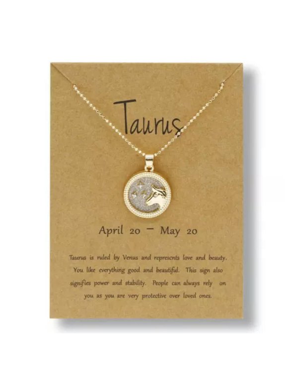 2Pcs 12 Zodiac Sign Constellations Star Day & Night Pendant Necklace Women Gift-1PC White Gold-Taurus