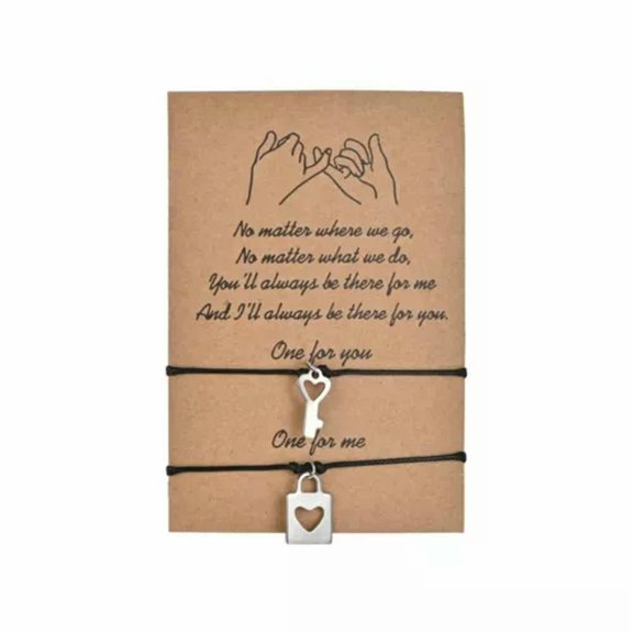GKNET 2Pcs Friendship Lover Couple Card Wish You Me Promise Bracelet Adjustable Bangle-Key & Lock