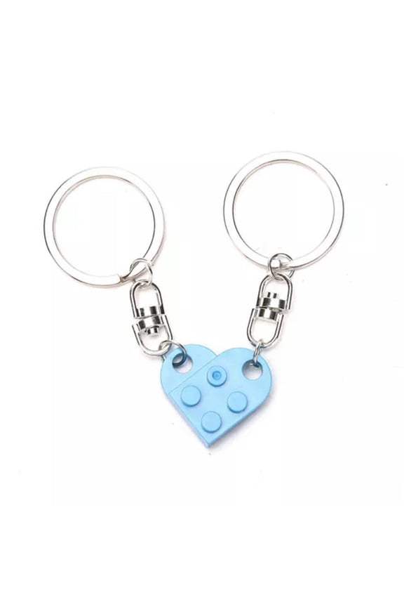 2Pcs Love Heart Brick Keychain For Couples Friendship Heart KeyRing Delicate Jewelry WY4-Light blue-