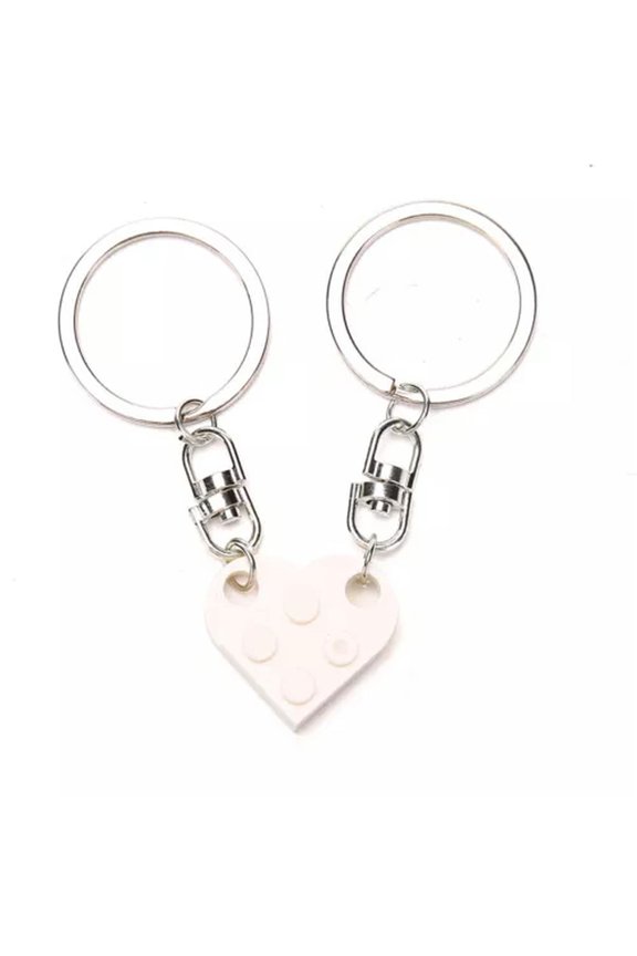 2Pcs Love Heart Brick Keychain For Couples Friendship Heart KeyRing Delicate Jewelry WY4-White