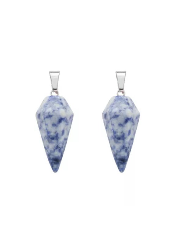 2Pcs Natural Stone Crystal Pendulum Pendant Hexagonal Quartz Reiki Healing Charm-Blue Spot Jade