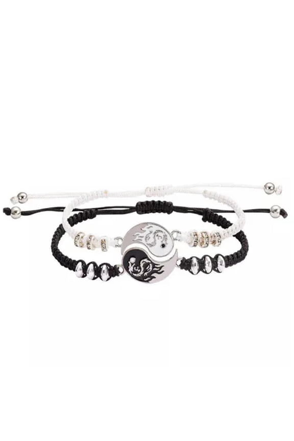 2Pcs/set Dragon Tai Chi Braided Bracelet for Women Men Best Friends Adjusta-Silver