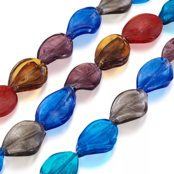 GKNET 2Strands Silver Foil Glass Twist Beads 13pcs/strand Lampwork Spacer 30x20mm