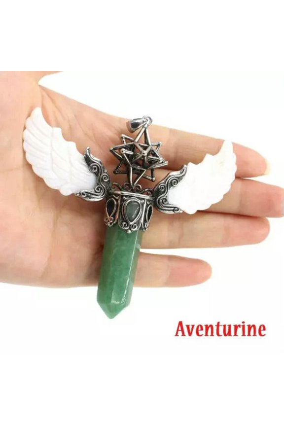 2pcs Natural Gemstone Crystal Wing Pendant Reiki Healing Amulet Energy Generator-2pcs Aventurine