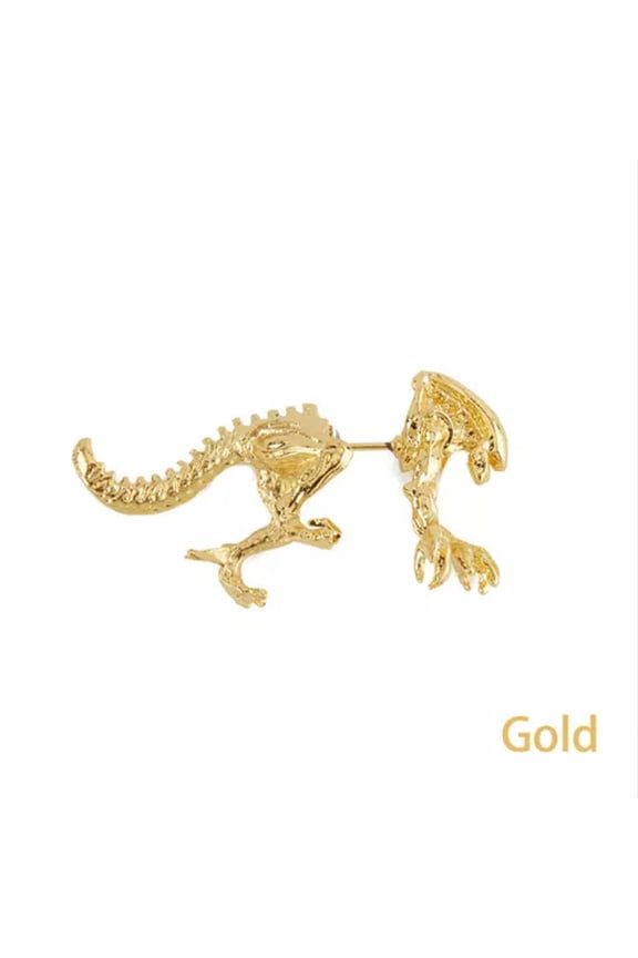 2pcs/pairs 3D Scary Monster Alien Stud Earring Black Color Dinosaur Punk Earr_yi-Gold