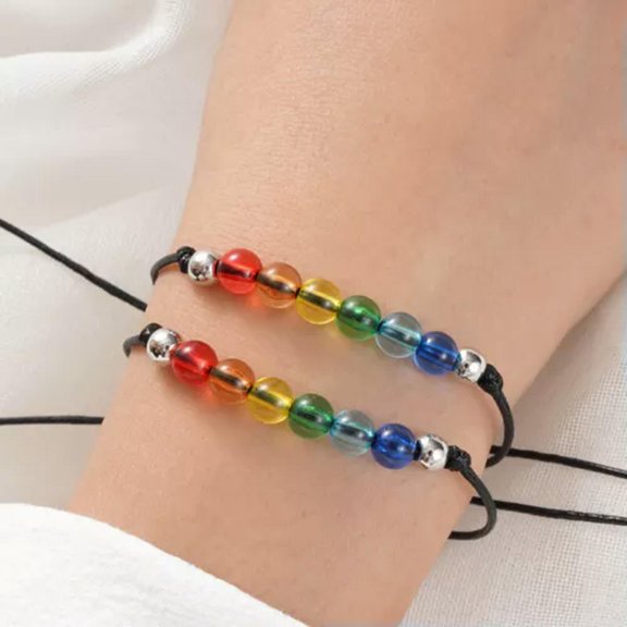 GKNET 2pcs/set Rainbow Beaded Bracelet Handmade Braided Beads Bracelet Adjustable-02# Rainbow Beads