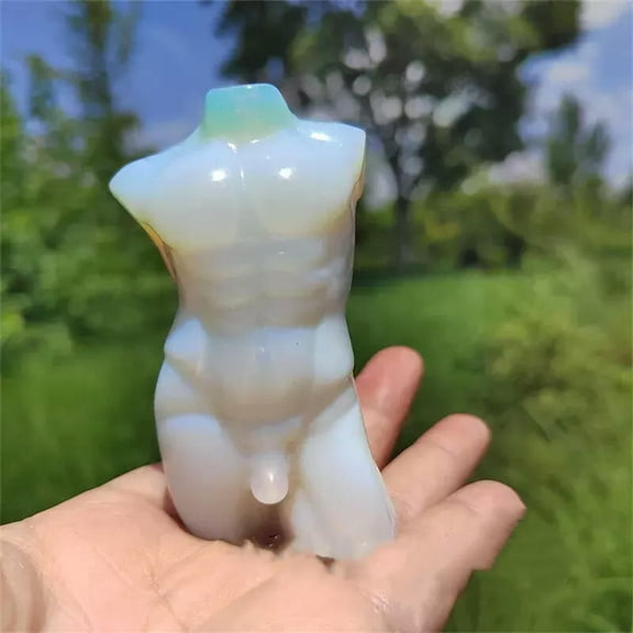 GKNET 3" Hand Carved Opalite Male Model Quartz Crystal Skull Reiki Healing