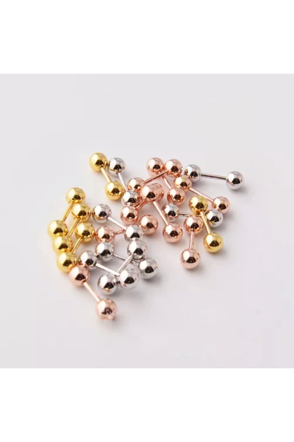 3 Pairs/lot Round Ball Screw Back Stud Earring Dumbbell Ear Bone Nail Jewelry-Gold