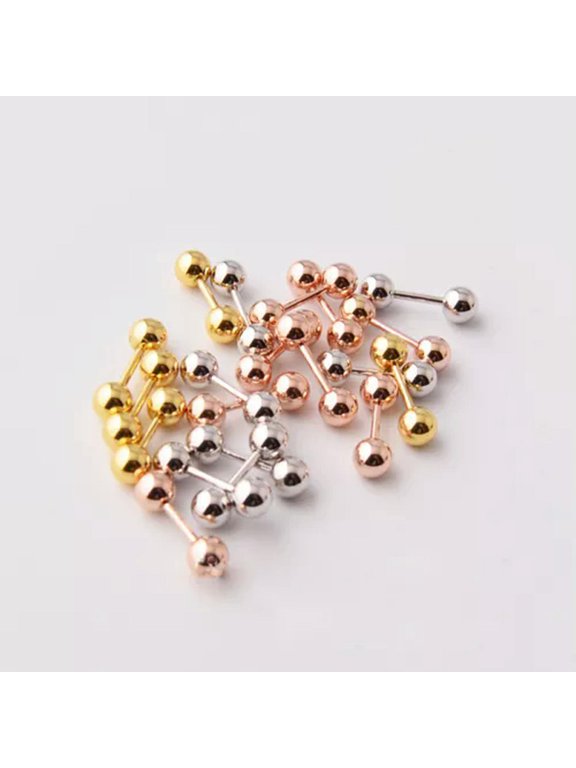 3 Pairs/lot Round Ball Screw Back Stud Earring Dumbbell Ear Bone Nail Jewelry-Silver