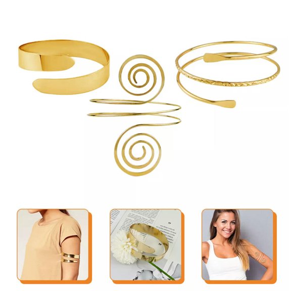 GKNET 3 Pcs Geometric Bracelet Gold Arm Cuffs for Women Upper Band