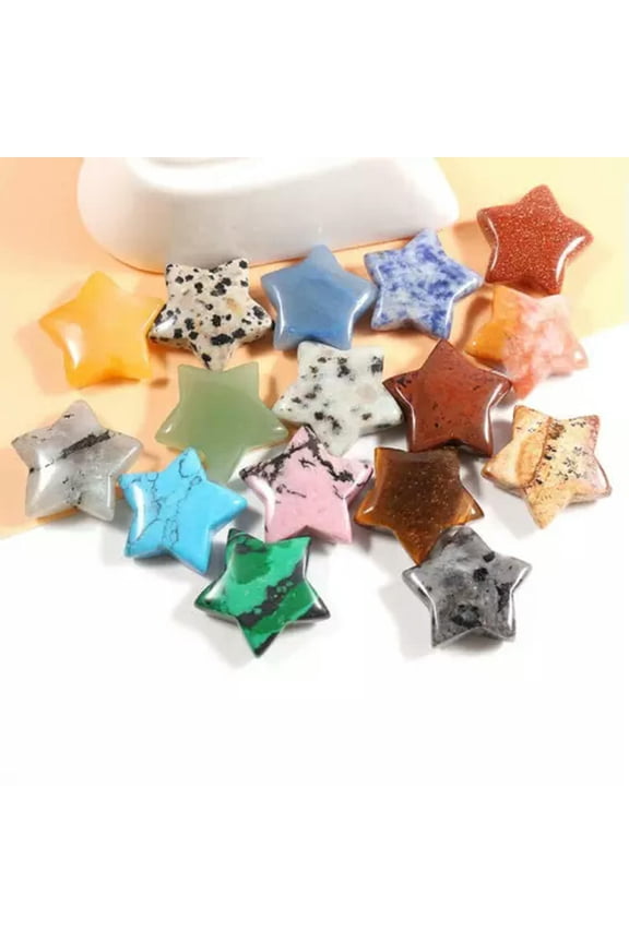 30/50/100pc 25mm Natural Crystal Star Stone Ornament Charms Hand Carved Gemstone-mix 100pcs