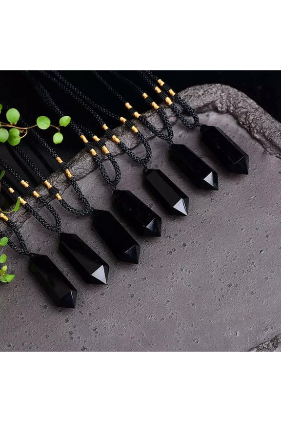 30-50mm Natural Obsidian Quartz Crystal Point Wand Pendant Energy Reiki Obelisk
