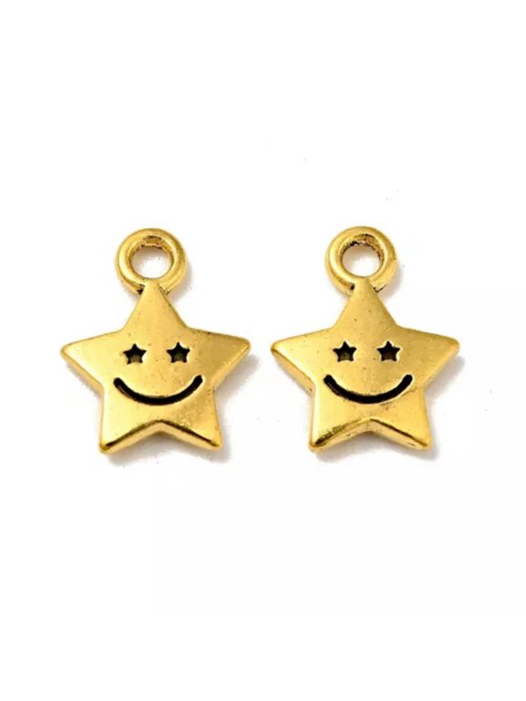 300pcs Alloy Charms Star with Smiling Face 11x8.5mm Dangle Pendants DIY Craft-Golden