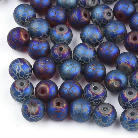 GKNET 300pcs Electroplate Glass Beads Frosted Cracked Pattern 8mm Multi-Color-Blue
