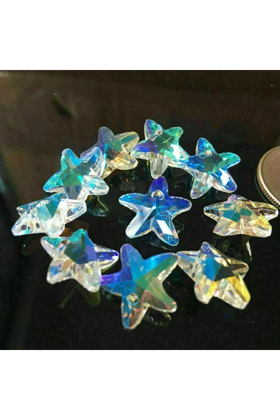 30PC 14MM Aurora Five-pointed Star Crystal Glass Pendant Beads Rainbow Maker