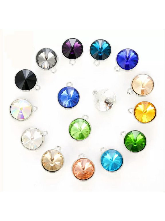 30PCS Mixed colors 12mm Round Crystal Glass Stone W/Setting Charms