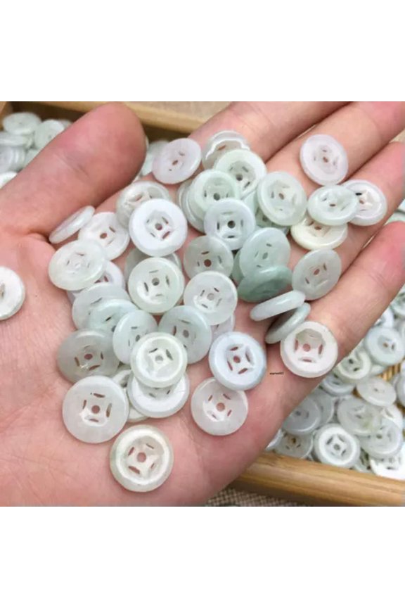 30PCS Natural Grade A Jade Jadeite DIY 10mm Hollow Coin Beads Loose Pendant