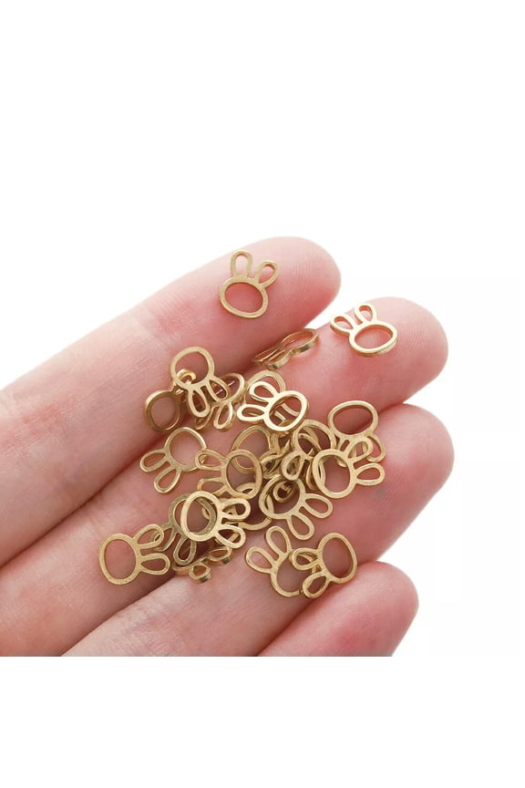 30Pcs Hollow-Cut Rabbit Head Charms Raw Brass Metal Animal Rabbit Ears Jewelry