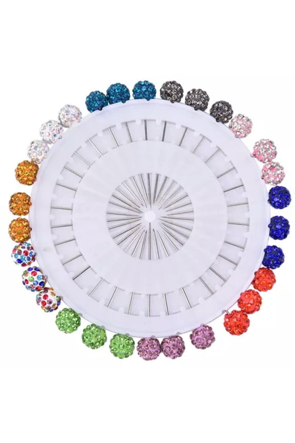 30Pcs Safety Pin Muslim Hijab Scarf Pin Rhinestone Brooch Straight Head Pin-Multicolor