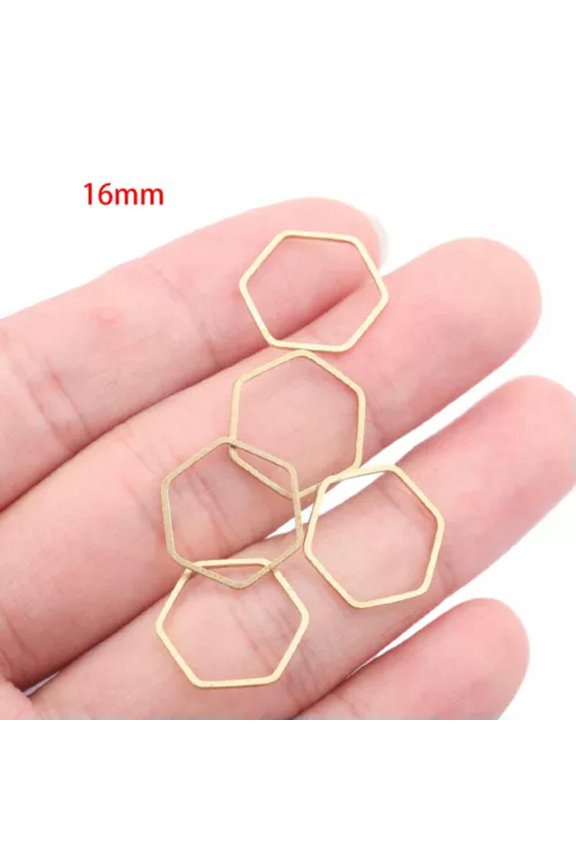 30X Raw Brass Geometric Hoop Earrings Charm Circle Ring Round Connectors Jewelry-Hex 16mm