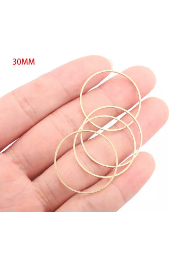 30X Raw Brass Geometric Hoop Earrings Charm Circle Ring Round Connectors Jewelry-Round30mm
