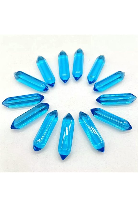 30pcs Blue Crystal Glass Hexagonal Pointed Pendant Beads Healing Reiki No Hole