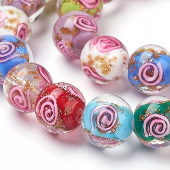 GKNET 30pcs Gold Sand Lampwork Loose Beads Round Vortex Pattern Glass Spacer Bead 12mm