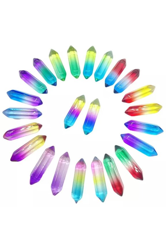 30pcs Mixed Crystal Glass Hexagonal Pointed Pendant Beads Healing Reiki No Hole