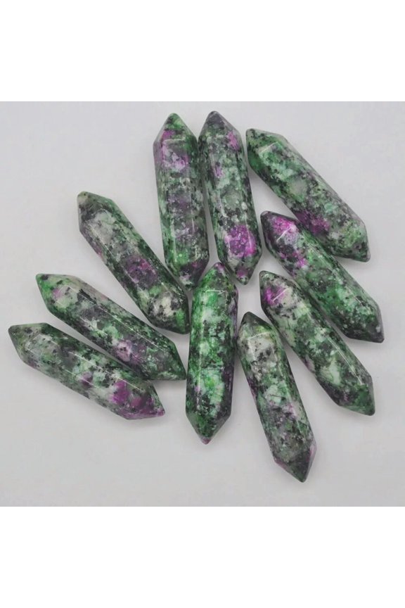 30pcs Natural Ruby In Fuchsit Stone Hexagonal Pointed Pendant Healing No Hole