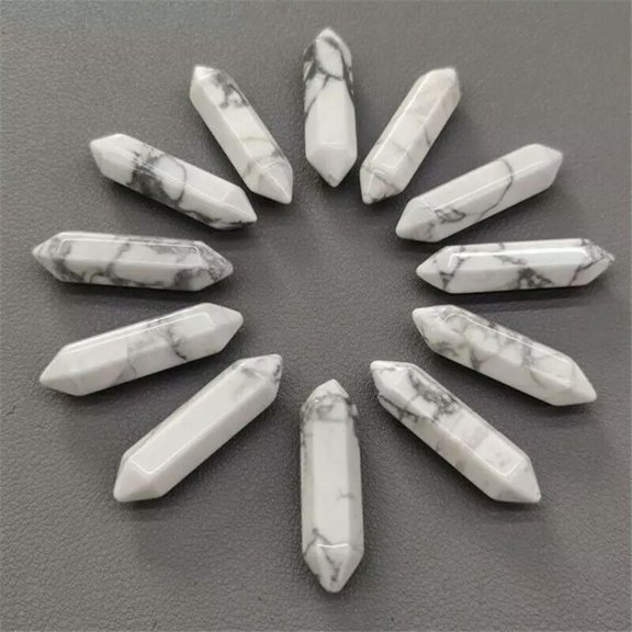 GKNET 30pcs Natural White Howlite Stone Hexagonal Pointed Pendant Healing No Hole