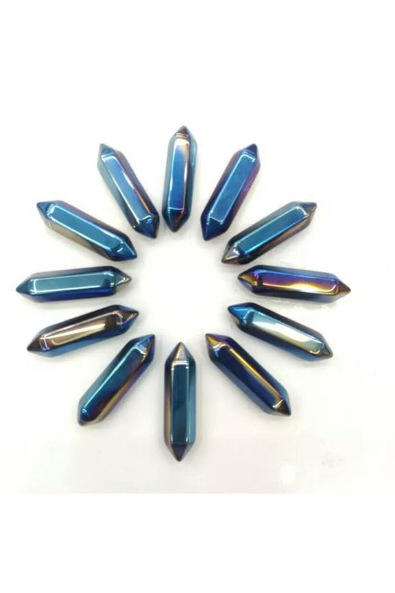 30pcs Rainbow Glass Stone Hexagonal Pointed Pendant Healing Reiki No Hole