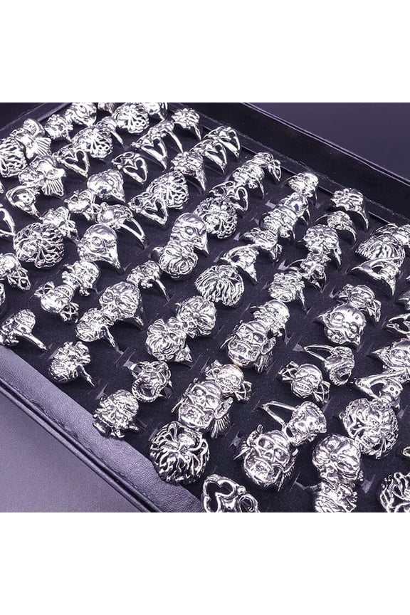 30pcs Wholesale Men Alloy Ring Gothic Punk Biker Rings Skull Jewelry