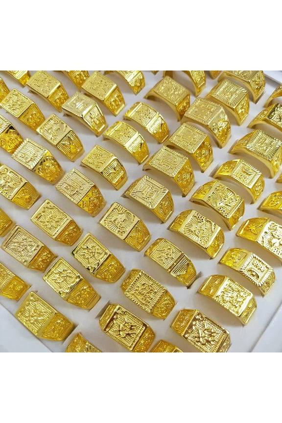30pcs Wholesale Mixed Lots Gold P Ring Men's Cool Alloy Rings Adjustable Ring