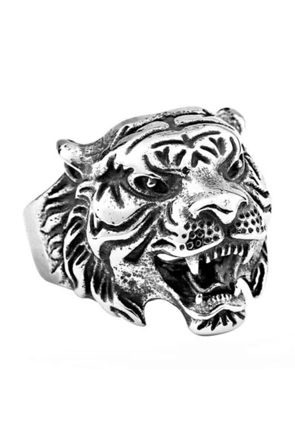316L Stainless Steel Biker Delicate Jewelry Mens Tiger Ring Silver Size 6-13-7