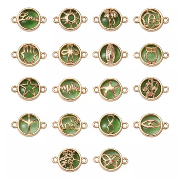 GKNET 36pcs Crystal Glass Links Connectors Flower Butterfly Owl Love Dangle Charms-Lime Green