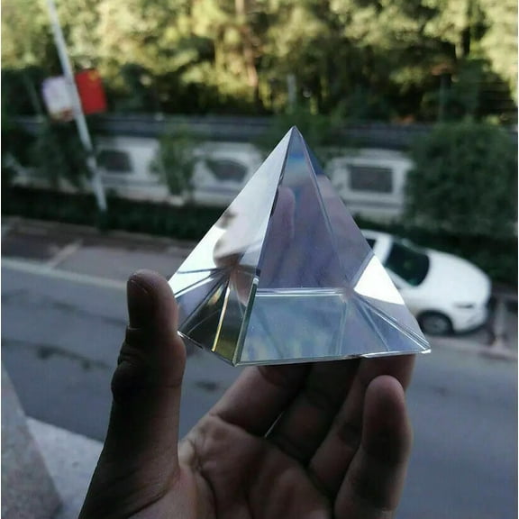 GKNET 3D Clear Prism Pyramid Crystal Faceted Glass Fengshui Paperweight Suncatcher